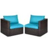 Tangkula 2PCS Rattan Corner Sofa Set Patio Outdoor Furniture Set W/ 4 Blue Cushions