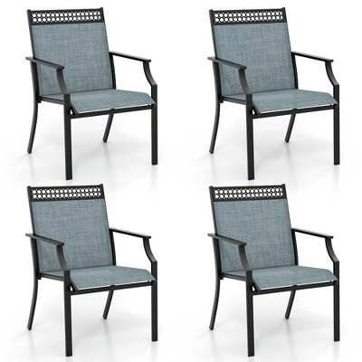 Tangkula Patio Dining Chairs Set Of 4 All Weather Outdoor Chairs W/ High Back & Armrests Blue 10 Tangkula Patio Dining Chairs Set Of 4 All Weather Outdoor Chairs W/ High Back & Armrests Blue - Image 10