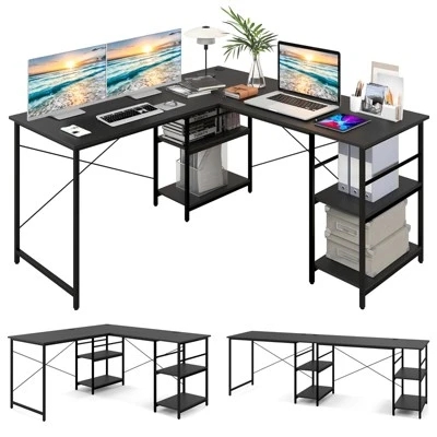 Tangkula Large L-shaped Computer Desk 60” Convertible Corner Desk With 4 Storage Shelves 95” 2-Person Long Study Writing Workstation Black/Rustic Brown/Natural/Grey 11 Tangkula Large L-shaped Computer Desk 60” Convertible Corner Desk With 4 Storage Shelves 95” 2-Person Long Study Writing Workstation Black/Rustic Brown/Natural/Grey - Image 11