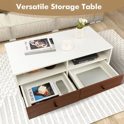 Tangkula Coffee Table Modern Rectangle W/ Storage Shelf & Drawers Living Room Furniture 6 Tangkula Coffee Table Modern Rectangle W/ Storage Shelf & Drawers Living Room Furniture - Image 6