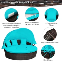Tangkula Cushioned Patio Rattan Round Daybed W/ Adjustable Table 3 Pillows Turquoise -Tangkula GUEST 8d20250c 52c5 4a2f a3a8 30905b9f9130