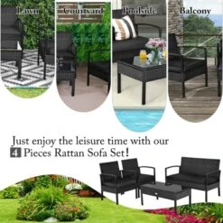 Tangkula Set Of 4 Wicker Patio Conversation Furniture Set Outdoor Rattan Chair And Table Set Patio Furniture Sets W/ Coffee Table & Washable Cushions -Tangkula GUEST 8d5bf6f2 ef8d 4746 af71 981874a8259b 1