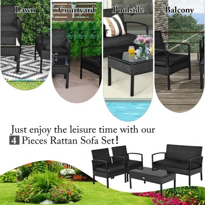 Tangkula Set Of 8 Wicker Patio Conversation Furniture Set Outdoor Rattan Chair And Table Set Patio Furniture Sets W/ Coffee Table & Washable Cushions 5 Tangkula Set Of 8 Wicker Patio Conversation Furniture Set Outdoor Rattan Chair And Table Set Patio Furniture Sets W/ Coffee Table & Washable Cushions - Image 5