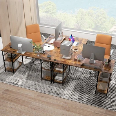 Tangkula Large L-shaped Computer Desk 60” Convertible Corner Desk With 4 Storage Shelves 95” 2-Person Long Study Writing Workstation Black/Rustic Brown/Natural/Grey 2 Tangkula Large L-shaped Computer Desk 60” Convertible Corner Desk With 4 Storage Shelves 95” 2-Person Long Study Writing Workstation Black/Rustic Brown/Natural/Grey - Image 2