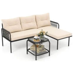 Tangkula 3-Piece L Shaped Patio Furniture Set W/Tempered Glass Table Back & Seat Cushions -Tangkula GUEST 8d93783e fd17 476f b695 ee870b36ebf6