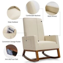 Tangkula Mid Century Rocking Chair Comfortable Rocker Modern High Back Armchair Beige -Tangkula GUEST 8dc0067c d190 4b77 bf61 16c389d995b2