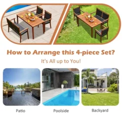 Tangkula 4PCS Patio Dining Set Acacia Wood Rattan Furniture Set W/ Umbrella Hole -Tangkula GUEST 8de2ca68 1bbc 45c6 afc9 86f07ff16e01