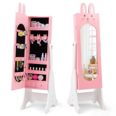 Tangkula Kids Jewelry Armoire Cabinet Free-Standing Full Length Mirror With Storage And 4 Tilt Angles 10 Tangkula Kids Jewelry Armoire Cabinet Free-Standing Full Length Mirror With Storage And 4 Tilt Angles - Image 10