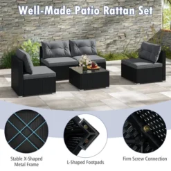 Tangkula Set Of 5 Rattan Sofa Set Outdoor Wicker Furniture Set W/Seat & Back Cushions Square Coffee Table Patio Sectional Sofa Set Gray -Tangkula GUEST 8e09940f fa09 425d ae8b 58c2cb0ecfc4