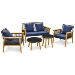 Tangkula 5PCS Rattan Woven Conversation Set Stable Acacia Wood Frame For Backyard Patio -Tangkula GUEST 8e0acb62 eb00 4c70 9cc8 e3ac5498a2d1