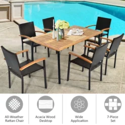 Tangkula 7 PCS Patio Rattan Dining Furniture Set Armrest Chairs Wooden Table -Tangkula GUEST 8e4281e9 b649 4ed6 a504 3f299b2f4ed9