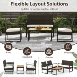 Tangkula Set Of 4 PE Rattan Patio Conversation Set Outdoor Porch Chairs Loveseat With Coffee Table And Soft Cushions Metal Frame 14 Tangkula Set Of 4 PE Rattan Patio Conversation Set Outdoor Porch Chairs Loveseat With Coffee Table And Soft Cushions Metal Frame -Tangkula GUEST 8ea2ee1b 069c 4677 8b4e a0633b357344 1