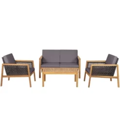 Tangkula 4PCS Patio Acacia Wood Furniture Set PE Rattan Conversation Set W/ Grey Cushions 19 Tangkula 4PCS Patio Acacia Wood Furniture Set PE Rattan Conversation Set W/ Grey Cushions -Tangkula GUEST 8ec928ac 63b3 4c67 9ef5 18abd0c8f73a