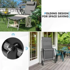 Tangkula Patio Recliner Chair Outdoor Adjustable Folding Chaise Lounge Chair W/ 2 Wheels -Tangkula GUEST 8eee3693 125a 4c92 a8af cda8746cdc46