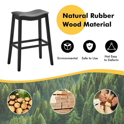 Tangkula Set Of 4 Saddle Bar Stools Bar Height Kitchen Chairs W/ Rubber Wood Legs 6 Tangkula Set Of 4 Saddle Bar Stools Bar Height Kitchen Chairs W/ Rubber Wood Legs - Image 6