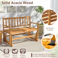 Tangkula 2 Person Patio Glider Bench Solid Acacia Wood Porch Glider Chair W/ Seat -Tangkula GUEST 8f1df356 0db5 4361 9b9c b919023ebb79
