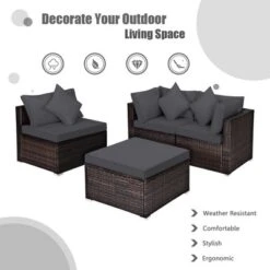 Tangkula 4PCS Rattan Patio Conversation Furniture Set Yard Outdoor W/ Grey Cushion -Tangkula GUEST 8f25d74c a494 4def 9f63 aff9f57e8282