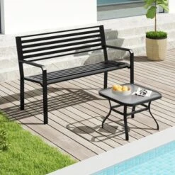 Tangkula 50" Outdoor Metal Park Bench For 2-3 People W/ Armrests & Backrest For Backyard 11 Tangkula 50" Outdoor Metal Park Bench For 2-3 People W/ Armrests & Backrest For Backyard -Tangkula GUEST 8f3df54f ddef 4ac9 a5e7 b4aa8b1f0dee