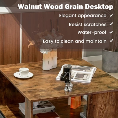 Tangkula 2-Tier Square Coffee Table W/ Storage Industrial Center Table For Living Room 4 Tangkula 2-Tier Square Coffee Table W/ Storage Industrial Center Table For Living Room - Image 4