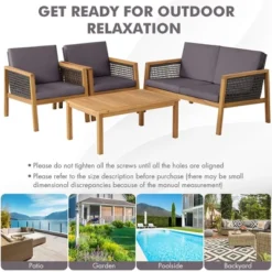 Tangkula 4PCS Patio Acacia Wood Furniture Set PE Rattan Conversation Set W/ Grey Cushions 13 Tangkula 4PCS Patio Acacia Wood Furniture Set PE Rattan Conversation Set W/ Grey Cushions -Tangkula GUEST 8f93f7f1 6b65 4597 8e3a e1c889429890