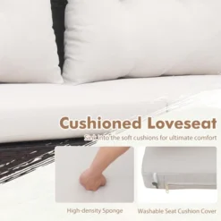 Tangkula Set Of 2 Wicker Patio Furniture - Rattan Loveseat 2-Seater Small Couch W/Acacia Wood Coffee Table & Cushions Conversation Sofa Set -Tangkula GUEST 8faf992a 0fdf 4745 9b01 4c1deb5f7ca5