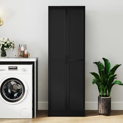 Tangkula 70" Storage Cabinet Freestanding Pantry Cabinet W/2 Doors & 5 Shelves Black 2 Tangkula 70" Storage Cabinet Freestanding Pantry Cabinet W/2 Doors & 5 Shelves Black - Image 2