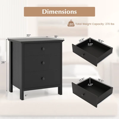 Tangkula 2-Piece 3Drawers Modern Nightstand Bedside Table Wooden End Table Black/White 5 Tangkula 2-Piece 3Drawers Modern Nightstand Bedside Table Wooden End Table Black/White - Image 5