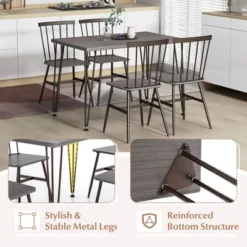 Tangkula 5PCS Dining Table Set For 4 Rectangular Kitchen Table & 4 Chairs W/ Metal Frame Grey Oak -Tangkula GUEST 90564fa8 471d 41c4 be8f 4bc1ac0b3fee