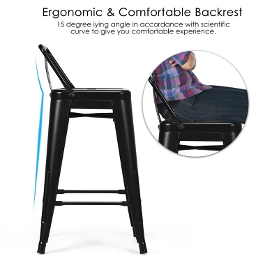 Tangkula Set Of 4 Metal Bar Stools 24" Industrial Chair Low Back Black 5 Tangkula Set Of 4 Metal Bar Stools 24" Industrial Chair Low Back Black - Image 5