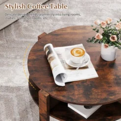 Tangkula 29.5" 2-Tier Round Coffee Table W/ Storage 4 Shelves Faux Wooden Top -Tangkula GUEST 906a79a7 332f 4e4b a7a1 bd53f3176011