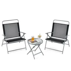 Tangkula 3 Piece Patio Folding Chair Set W/ Coffee Table & Extra-Large Seat Porch Backyard Poolside -Tangkula GUEST 90744c90 6b42 436a 94a2 3a070002ba33