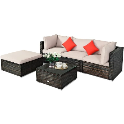 Tangkula 5-Piece Outdoor Patio Sectional Rattan Wicker Sofa Set W/ Cushion 6 Tangkula 5-Piece Outdoor Patio Sectional Rattan Wicker Sofa Set W/ Cushion - Image 6