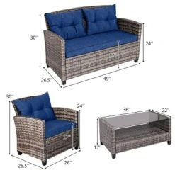 Tangkula 4PCS Rattan Furniture Set Coffee Table Cushioned Sofa Garden Lawn Patio Navy 14 Tangkula 4PCS Rattan Furniture Set Coffee Table Cushioned Sofa Garden Lawn Patio Navy -Tangkula GUEST 90be0574 818c 4b92 a4b3 f41cf09dd358