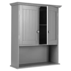 Tangkula Wall Mounted Bathroom Cabinet Medicine Cabinet Storage Organizer With 2 Doors & Adjustable Shelf Grey/White -Tangkula GUEST 9144467f b47f 4112 b863 c7e8e42e4f75