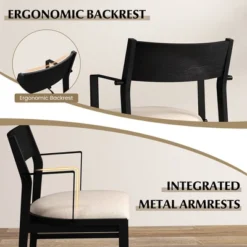 Tangkula Dining Chair W/ Arms Set Of 2 Modern Kitchen Chairs & Contoured Backrest Black & Beige -Tangkula GUEST 9195e60b 5308 43dc 99f3 f636e9d74a14