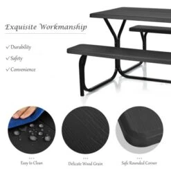 Tangkula Outdoor Picnic Table Bench Set Patio Camping Table W/Steel Frame & Wood Texture Tabletop For Garden -Tangkula GUEST 91a50e40 1b83 4ee2 a197 0ffad167fe4d
