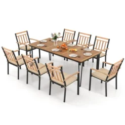 Tangkula 9 PCS Patio Dining Set W/ Rectangular Acacia Wood Dining Table 8 Cushioned Chairs -Tangkula GUEST 91fa6e1f cd59 4cbe b093 e3ec8f656178