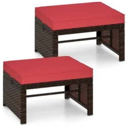 Tangkula Set Of 2 Patio PE Rattan Ottomans W/ Soft Zippered Cushions For Deck Outdoor -Tangkula GUEST 920cc779 718f 4438 a1f2 4acb9e344195