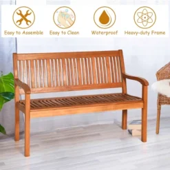 Tangkula Outdoor Eucalyptus Wood Park Bench Loveseat Chair With Armrest -Tangkula GUEST 92384260 468b 42c7 a7dc 6d0481e53eab
