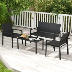 Tangkula 4 PCS Patio Furniture Set Heavy Duty Galvanized Metal Frame Wicker Table Black -Tangkula GUEST 924ae0f7 65a0 4401 a9b9 d050773e884f