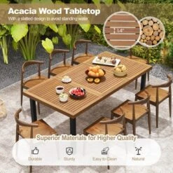 Tangkula 8-Person Dining Table 79" W/ 1.9" Umbrella Hole Acacia Wood Adjustable Foot Pads -Tangkula GUEST 9258d238 1bc2 482c 8936 f2193a775bde