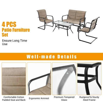 Tangkula 4PCS Patio Conversation Set Cotton Padded Furniture Set W/ Swing Glider Loveseat 3 Tangkula 4PCS Patio Conversation Set Cotton Padded Furniture Set W/ Swing Glider Loveseat - Image 3