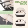 Tangkula Patio Round Daybed With Retractable Canopy PE Rattan Cushioned Sectional Seating With Center Table Couch & Throw Pillows Outdoor Sunbed