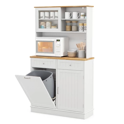 Tangkula Double Tilt Out Trash Cabinet W/ Hutch Kitchen Pantry Storage Cabinet White 10 Tangkula Double Tilt Out Trash Cabinet W/ Hutch Kitchen Pantry Storage Cabinet White - Image 10
