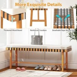 Tangkula 2PCS Outdoor Acacia Wood Bench With Cushion Breathable Rope Seat Patio Dining Bench For Entryway Garden Poolside Balcony -Tangkula GUEST 93b3ed81 5c5b 477c bb2a df49209da7a7