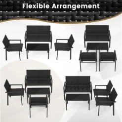 Tangkula 4 PCS Patio Furniture Set Heavy Duty Galvanized Metal Frame Wicker Table Black -Tangkula GUEST 93b9a0cc c06a 4dad b14a 46d691c4b56b