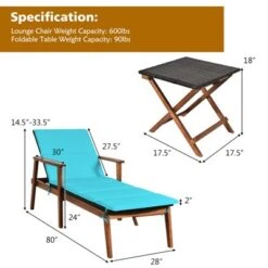 Tangkula Set Of 3 Chaise Lounge Chair Set Acacia Wood Frame Adjustable Backrest W/Cushions -Tangkula GUEST 93bbf426 e7e9 432d aeb3 fb86a1dacea0