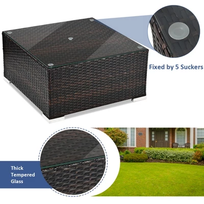 Tangkula 5PCS Cushioned Rattan Patio Conversation Set W/ Ottoman Navy Cushion 3 Tangkula 5PCS Cushioned Rattan Patio Conversation Set W/ Ottoman Navy Cushion - Image 3