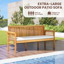 Tangkula 3 Person Outdoor Bench, 62.5" Acacia Wood Patio Sofa With Curved Armrests And Removable Seat Cushion -Tangkula GUEST 93f19a61 716d 4831 8e78 3bc600627a34
