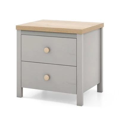 Tangkula Nightstand Farmhouse Side End Table W/ Solid Wood Legs & 2 Drawers For Bedroom 6 Tangkula Nightstand Farmhouse Side End Table W/ Solid Wood Legs & 2 Drawers For Bedroom - Image 6